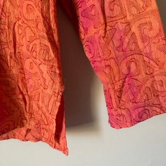 Chicos Hoodie Shirt Womens SMALL Boho Orange V-Neck Embroidered Long Sleeve - Picture 7 of 12